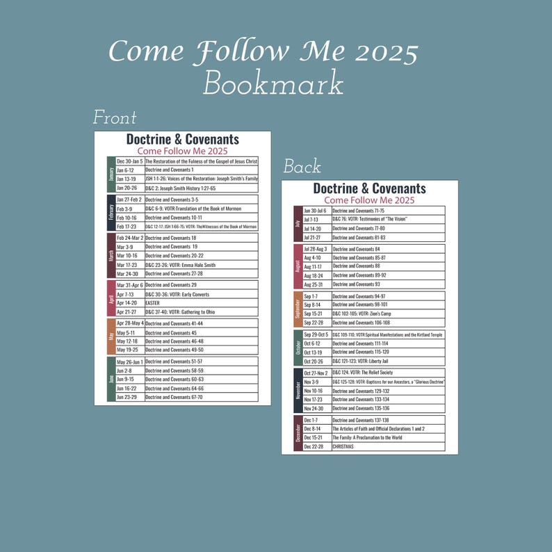Come Follow Me Schedule 2025, Doctrine and Covenants, CFM Schedule 2025, LDS Study, Book of
