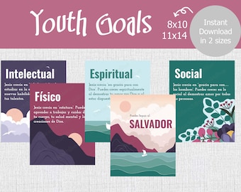 LDS Youth Goals Posters Spanish, sigue al salvador, metas juveniles, youth and children goal setting, Come Follow Me, Follow the Savior