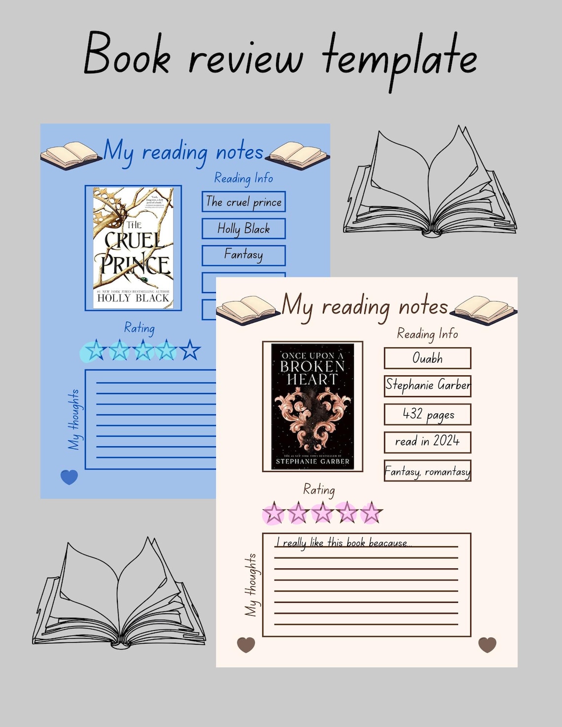 My Reading Notes Template | Aesthetic Book Review Journal Page ...