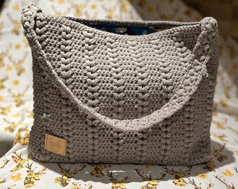 Light Grey Crochet Shoulder Bag