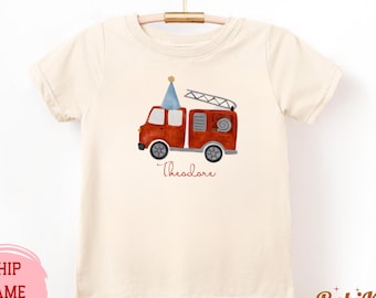 Maglietta di compleanno per camion dei pompieri: vestito da festa in cotone personalizzato