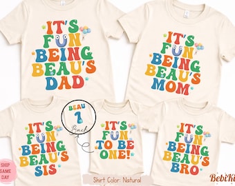 Maglietta per il primo compleanno "Divertimento per il primo anno" • Maglietta personalizzata per il primo compleanno del tuo bambino • Magliette coordinate per tutta la famiglia