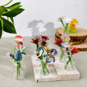 Glass Birth Month Flower, Mini Flower Figurine,, Hand Glass Flower, Mini Glass Flower Bouquet, Gift for Her