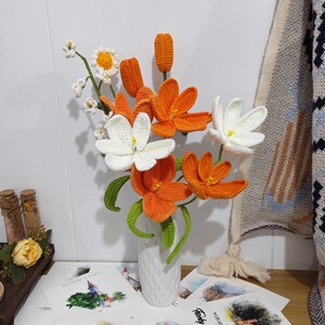 Finished Crochet Flower Bouquet, Unique Handmade Gift, Tulip, Gift for Mom, Crochet Flower Bouquet, Gift for Anniversary, Birthday