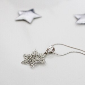 Delicate Silver Star Pendant. Celestial Pendant. Wire Crochet Necklace.