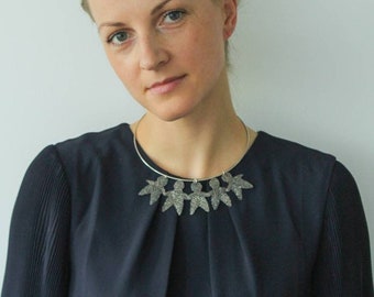 Silver Statement Bib Necklace. Connected People Necklace. Contemporary Wire Crochet Jewelry.