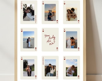 Custom Playing Cards Couple Poster, Valentines Day Gift, Couple Photo Frame, Personalized Engagement Anniversary Gift for Him, Couple Art