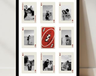 Custom Playing Cards Couple Poster, Editable Romantic Card Template, Personalized Anniversary Valentines Gift for Him, Couple Photo Wall Art