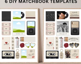 6 Editable Matchbook Template | Canva Custom Matchbox Poster | Couple Wall Art | Birthday or Anniversary Gift | Gift for Him or Her