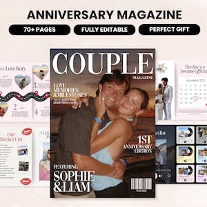 Plantilla de revista para parejas, regalo de aniversario personalizado para novio o novia, regalos personalizados para él o ella, plantilla de revista Canva