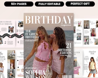 Sjabloon verjaardagstijdschrift | Gepersonaliseerd gepersonaliseerd verjaardagscadeau voor beste vriend | Bewerkbaar Canva Magazine | Aandenken cadeau beste vriendin of zus