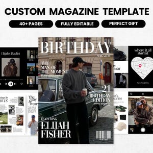Modèle de magazine d'anniversaire personnalisé pour lui | Magazine d'anniversaire pour petit ami | Cadeau en toile modifiable | Cadeau souvenir unique pour homme