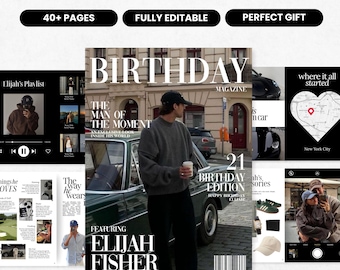 Plantilla de revista de cumpleaños personalizada para él / Revista de cumpleaños para novio / Regalo editable en Canva / Regalo de recuerdo único para hombres