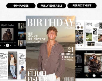 Plantilla de revista de cumpleaños personalizada para él / Revista de cumpleaños para novio / Regalo editable en Canva / Regalo de recuerdo único para hombres