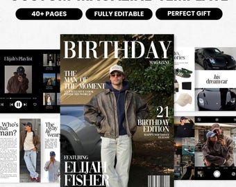 Personalized Birthday Magazine Template for Him | Birthday Magazine for Boyfriend | Editable Canva Gift | Unique Keepsake Gift for Men