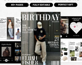 Plantilla de revista de cumpleaños personalizada para él / Regalo editable en Canva para novio (descarga digital)