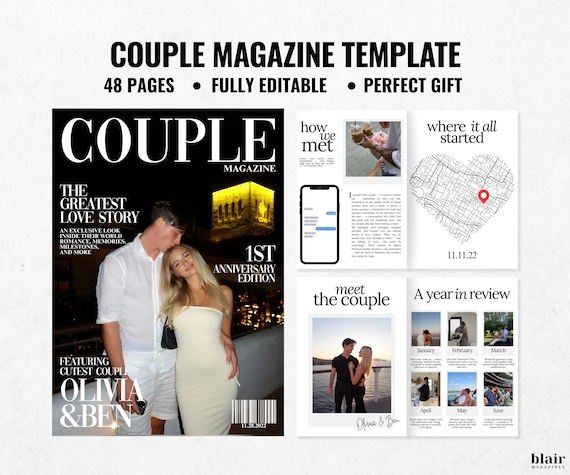 Personalized Couples Magazine Template | Anniversary Gift | Custom Gift for Him and Her |  Relationship Gift | Couple Gift | Engagement Gift