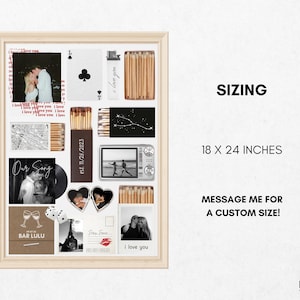 May include: A framed collage featuring photos, matches, and other mementos. The collage includes the text "I love you" and "Our Song", and is 18 x 24 inches. The frame is light-colored.