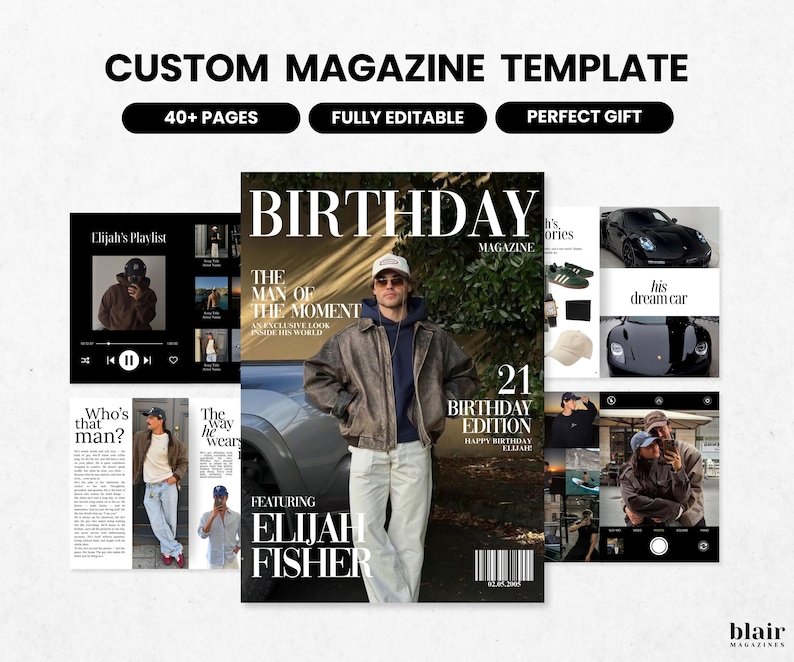 Personalized Birthday Magazine Template for Him | Birthday Magazine for Boyfriend | Editable Canva Gift | Unique Keepsake Gift for Men | 40+ Page Custom Magazine | Birthday Boyfriend Gift | BlairMagazines