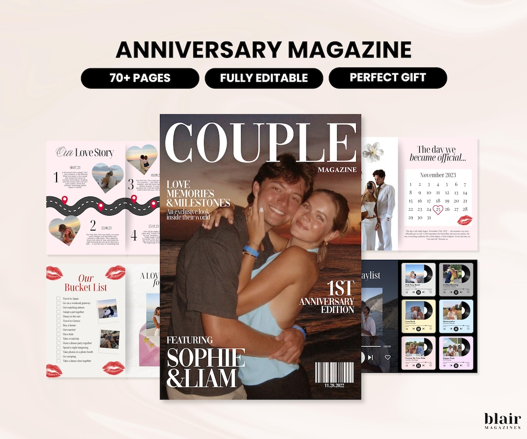 Couple Magazine Template, Custom Anniversary Gift for Boyfriend or Girlfriend, Personalize