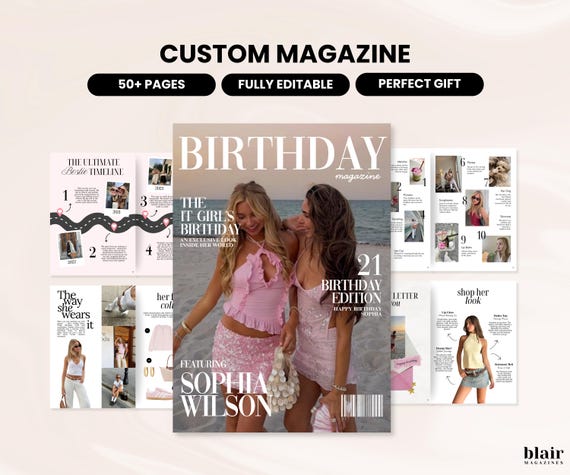 Birthday Magazine Template | Personalized Custom Birthday Gift For Best Friend | Editable Canva Magazine | Bestie or Sister Keepsake Gift