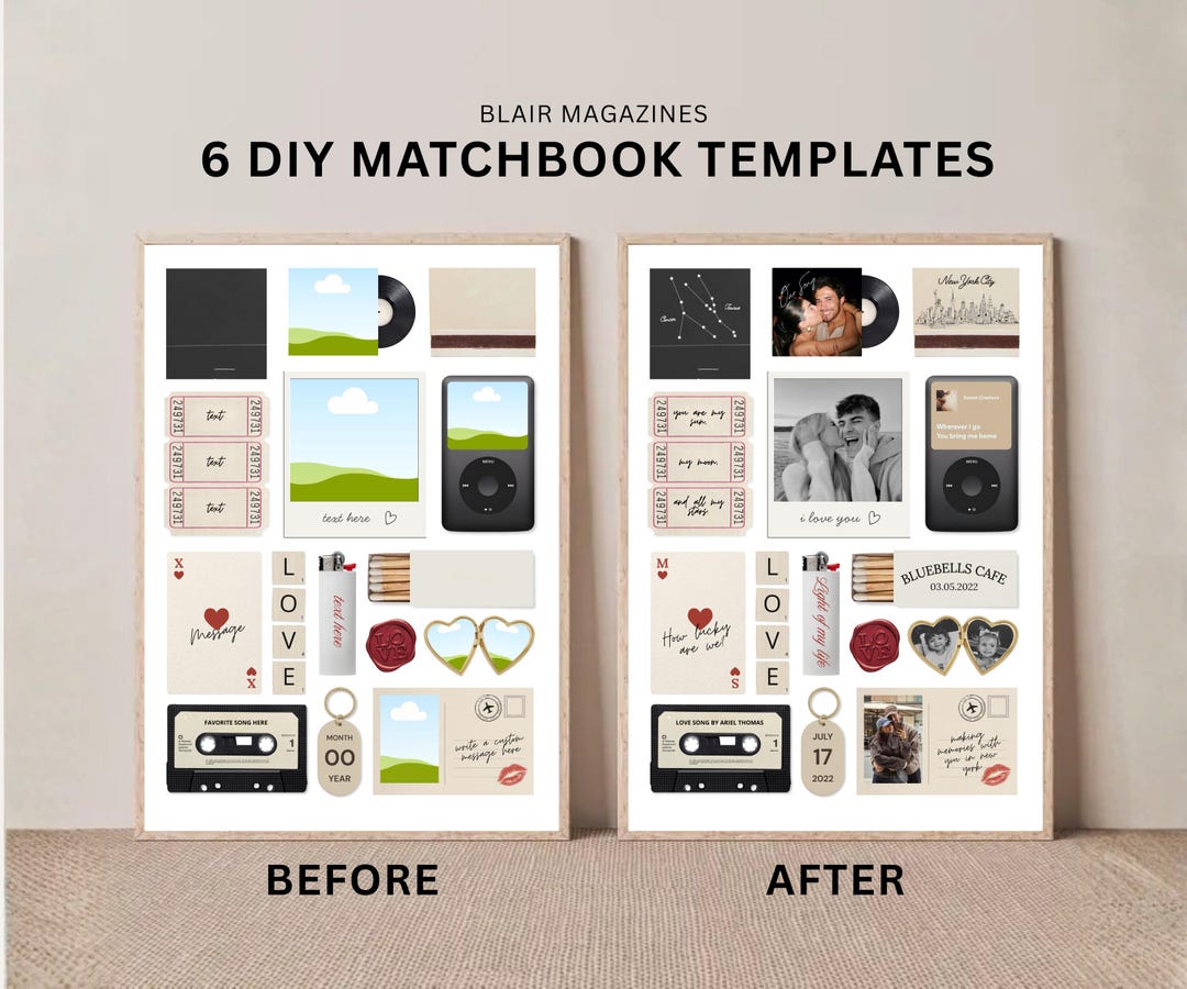 Matchbook Indesign Template 6 Editable Matchbook Template | Canva Custom Matchbox Poster | Couple ...