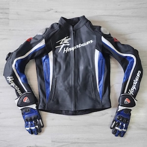 Suzuki Hayabusa Pro Rider Motorcycle Real Leather Jacket with Racing Gloves having complete Protections- free shipping