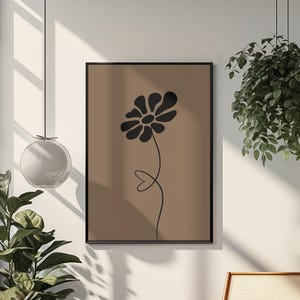 Impresión de arte floral minimalista: Ilustración moderna de flores negras (descarga digital)