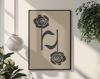Minimalist Floral Line Art Print: Modern Black Rose Poster (Digital Download