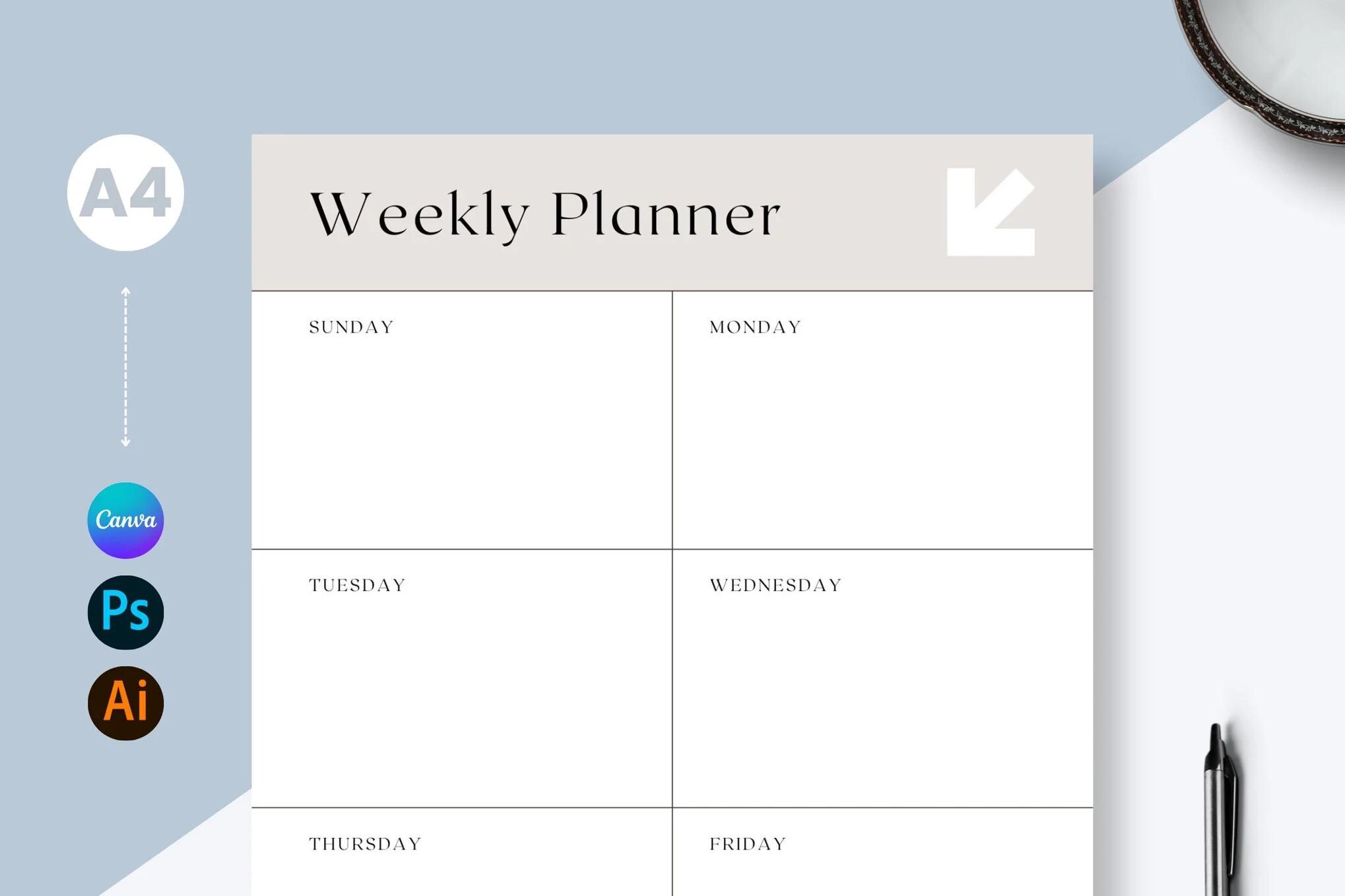 Editable Weekly Planner Template | A4 Printable Schedule (digital ...