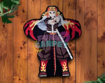 Epic Flame Warrior Shaped Rug – Anime-Inspired Character Floor Mat – 5 Sizes – Cool Room Decor