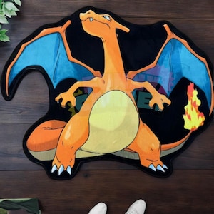 Charizard Shaped Rug – Fire Dragon Anime Carpet for Gamers & Otaku Room | Handmade Pokémon-Inspired Mat | Funny Carpet