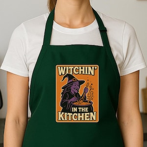 Witchin In The Kitchen Halloween Apron - Apron for Halloween Dinners - Chef Apron - Mom Apron - Halloween Gift - Baking Gift - Chef Gift