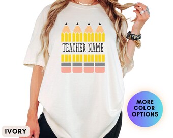 Camiseta personalizada para profesor/a, regalo personalizado para profesor/a, camiseta de profesor/a con diseño de lápiz, camiseta de agradecimiento para profesores, vuelta al cole, Sra. Sr. Profesor/a