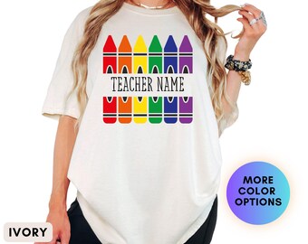 Camiseta personalizada para profesor/a, regalo personalizado para profesor/a, camiseta de profesor/a con crayones, camiseta de agradecimiento para profesores/as, vuelta al cole, Sra. Sr. Profesor/a