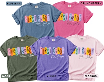 Camiseta personalizada para maestra de primer grado, camiseta de regreso a clases, camiseta para maestra de 1er grado, regalo personalizado para maestra, Comfort Colors, Sra. Maestra