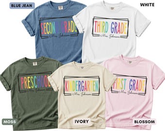 Camiseta personalizada para profesor/a, regalo personalizado para profesor/a, camiseta arcoíris para profesor/a, camiseta de agradecimiento para profesores, vuelta al cole, Sra.