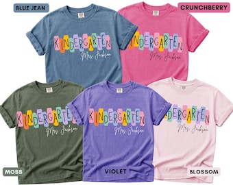 Camiseta personalizada para maestra de jardín de infantes, camiseta de regreso a clases, camiseta para maestra de jardín de infantes, regalo personalizado para maestra, Comfort Colors, Sra. Maestra