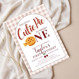 Cutie Pie 1st Birthday Invitation: Sweet Cherry Theme (Digital Download Canva Template)