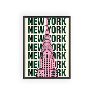 New York City Poster | NYC Skyline Pink Print Dorm Decor Bar Cart Art Apartment Dorm Room College Girl Aesthetic City Decor Y2K Trendy Retro