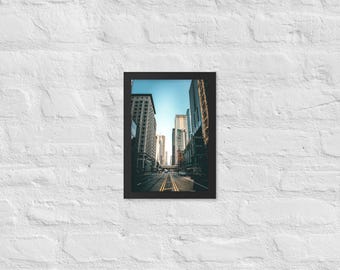 Chicago City Poster in Black Frame – Urban Street Print, Modern Skyline Wall Art, Downtown Architecture Decor, Framed Travel Photography