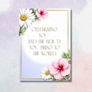 Tarjeta para ocasión especial, Día de la Madre, cumpleaños, celebración, flores, personalizable, digital