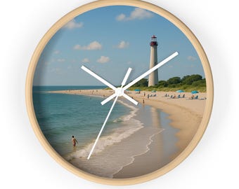 Lighthouse Beach Wooden Wall Clock, Coastal Nautical Decor