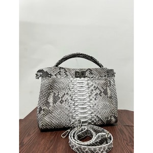 Leather Snake Handbag 9.8 inch: Handmade Women&#39;s Tote Bag