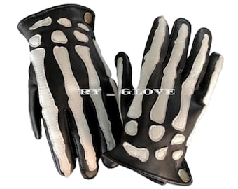 Genuine Lambskin Leather Motorcycle Gloves: Custom White Bone, Touchscreen Compatible
