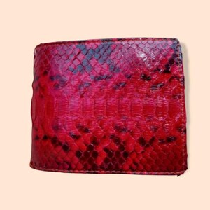 Leather wallet, Handmade Red Color Snake Skin Wallet: Genuine Leather Men's Bifold