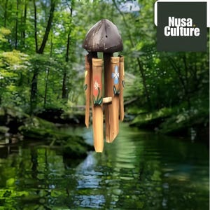 Rustic Bamboo Wind Chime: Handcrafted Coconut Shell Decor