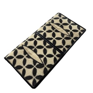 Leather wallet, Black Cream Stingray Skin Long Wallet: Original Bifold Design