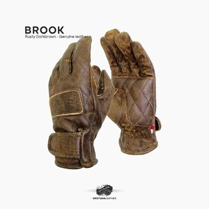 Gants de moto rétro en cuir rouillé : doigt complet, style classique