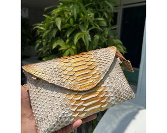 Sac Pochette Vintage En Peau De Serpent Noir - Occasion, Fermeture éclair, Intérieur à Poche